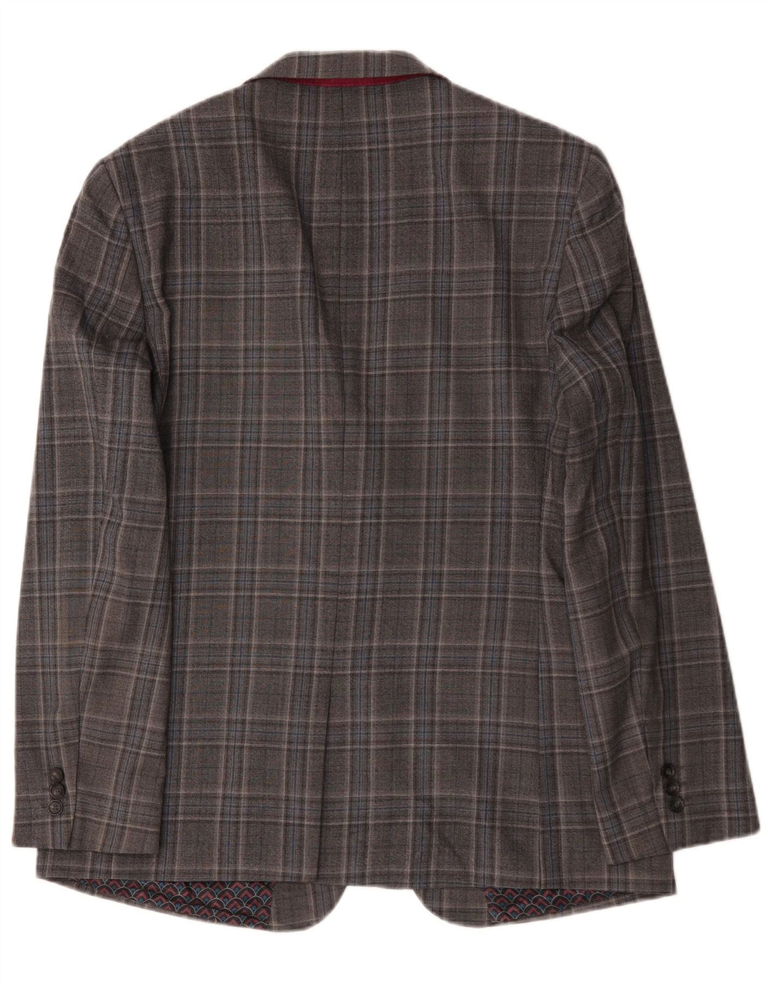 Giacca blazer lunga da uomo a 2 bottoni Ted Baker UK 44 2XL lana a quadri grigia