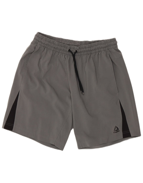 Pantaloncini sportivi regolari da uomo Reebok, colore grigio medio, in poliestere sportivo