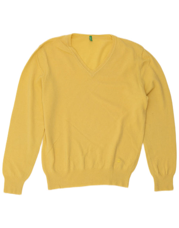 Maglione da uomo con scollo a V Benetton giallo medio