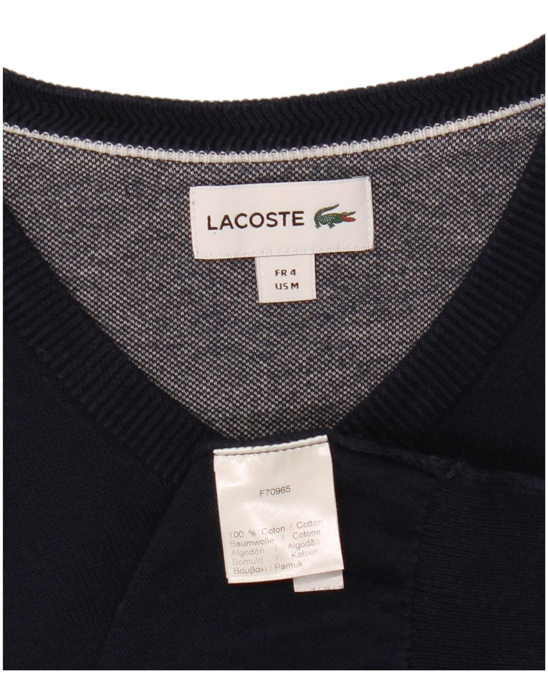LACOSTE Maglione da uomo con scollo a V taglia 4 cotone medio blu navy
