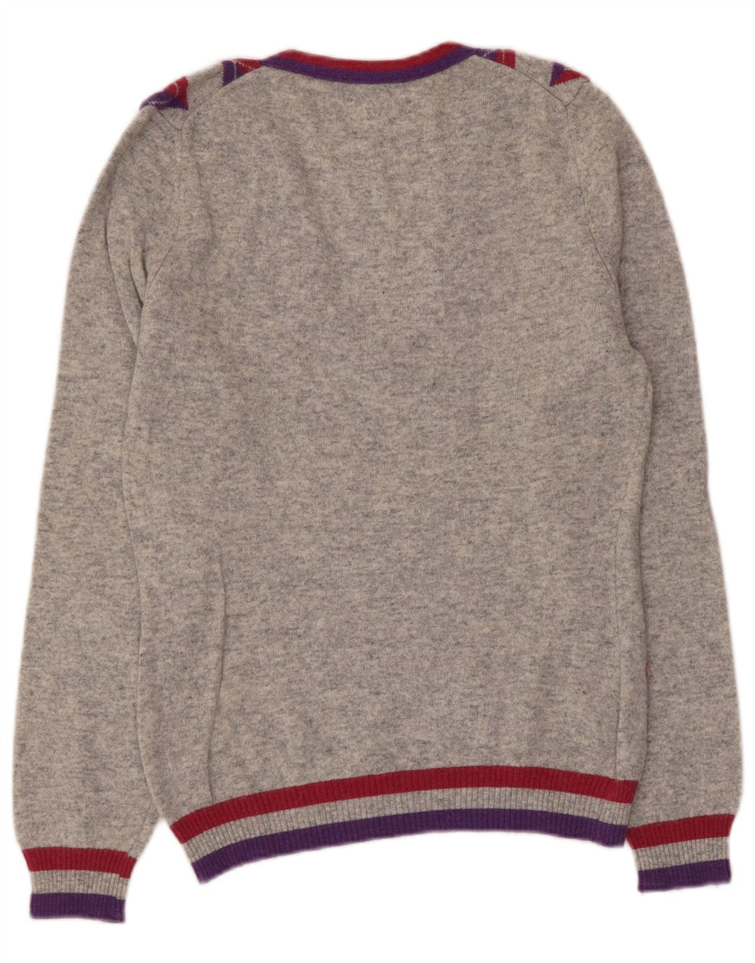 Maglione maglione con scollo a V da donna Sisley UK 10 piccolo grigio a rombi/diamante