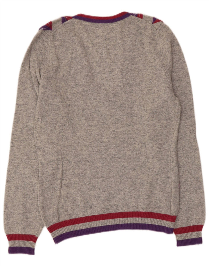 Maglione maglione con scollo a V da donna Sisley UK 10 piccolo grigio a rombi/diamante