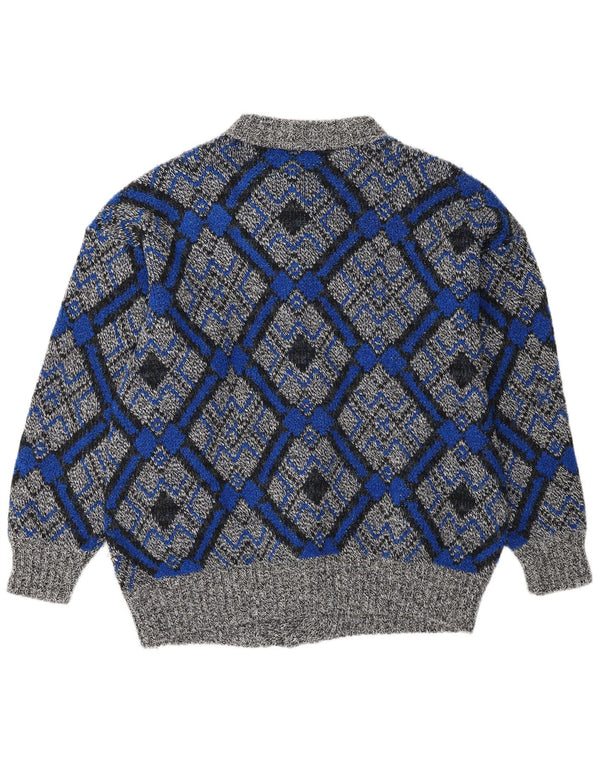 Maglione cardigan da uomo vintage grande grigio geometrico