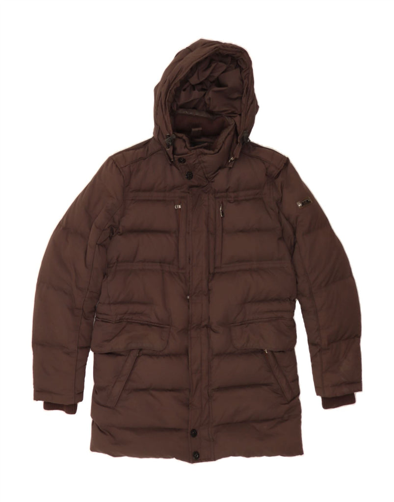 PAL ZILERI Mens Lab Hooded Padded Coat IT 48 Medium Brown Polyester Vintage Pal Zileri and Second-Hand Pal Zileri from Messina Hembry 