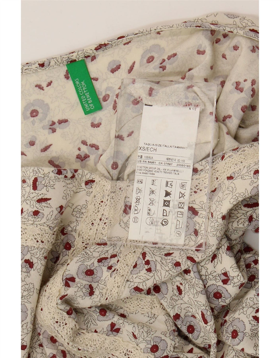 Abito a trapezio da donna BENETTON UK 6 XS in viscosa floreale bianco sporco