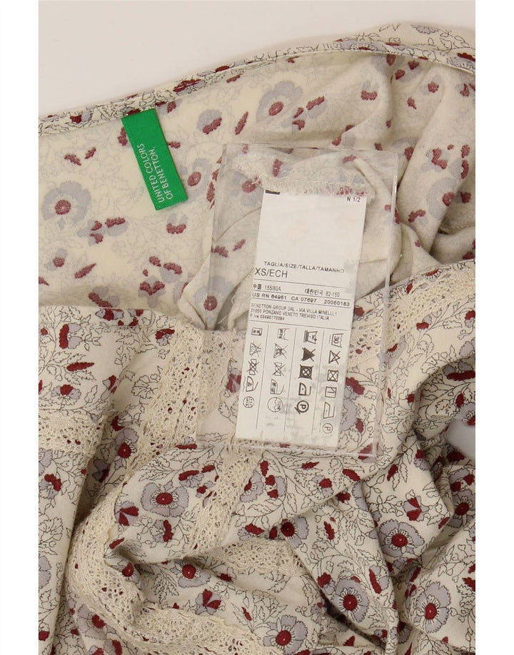 Abito a trapezio da donna BENETTON UK 6 XS in viscosa floreale bianco sporco