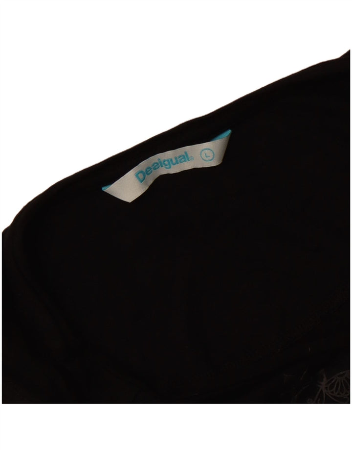 Desigual Donna Tunica Senza Maniche Top UK 14 Grande Nero Floreale
