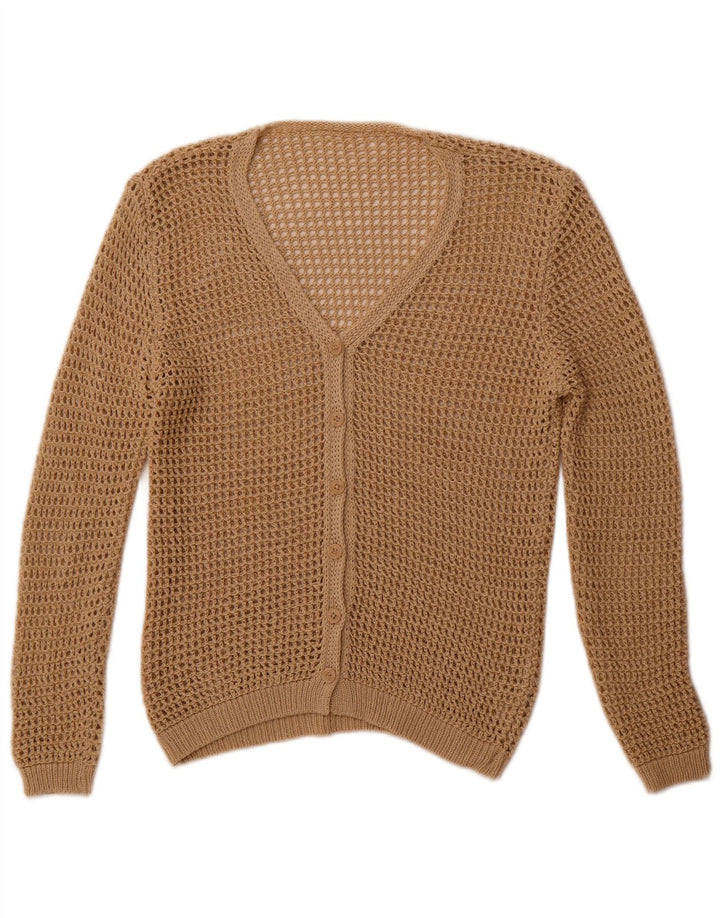 Maglione cardigan all'uncinetto da donna vintage UK 14 Beige medio