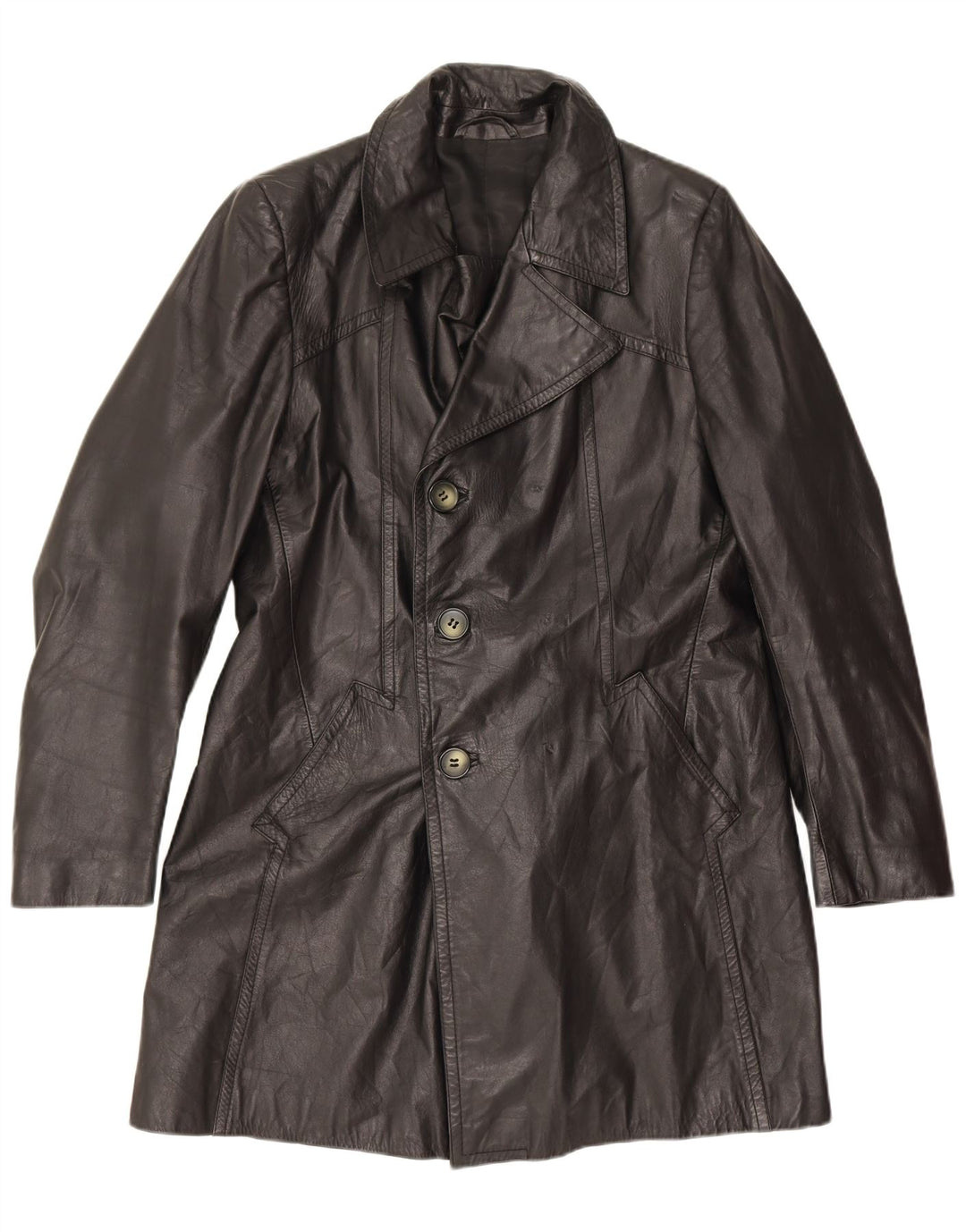 Cappotto in pelle vintage da uomo UK 38 medio nero