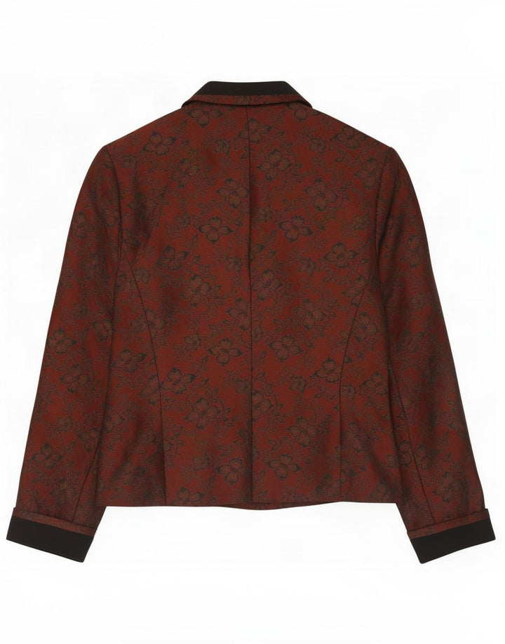Giacca blazer vintage da donna a 5 bottoni UK 10 piccola lana floreale marrone