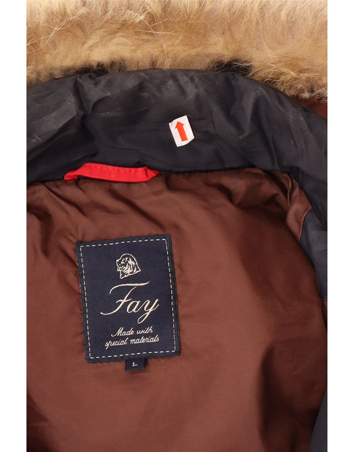 Giacca imbottita con cappuccio da uomo FAY UK 40 Large in poliestere blu navy