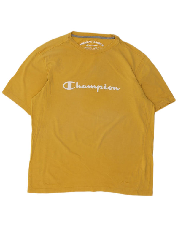 T-shirt grafica da uomo Champion Top XL in cotone giallo