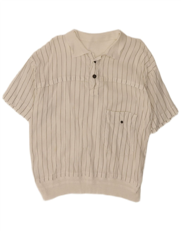 Camicia pullover vintage a maniche corte da uomo piccola a righe bianche