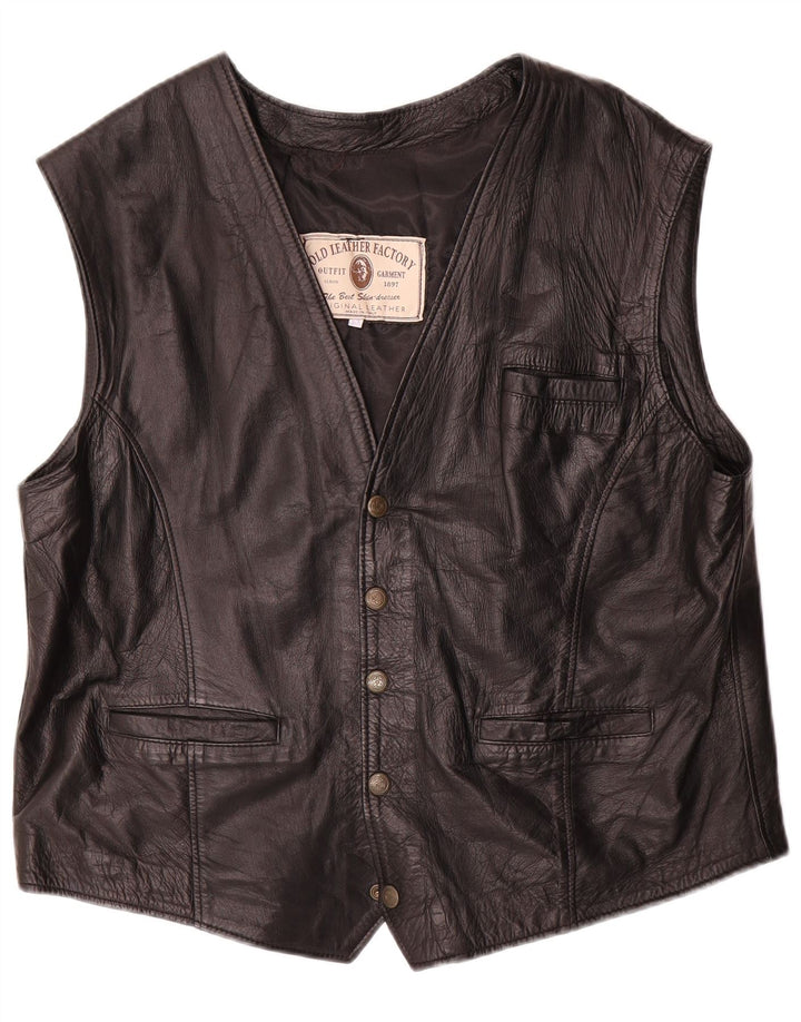 Gilet in pelle da uomo vintage grande in pelle nera
