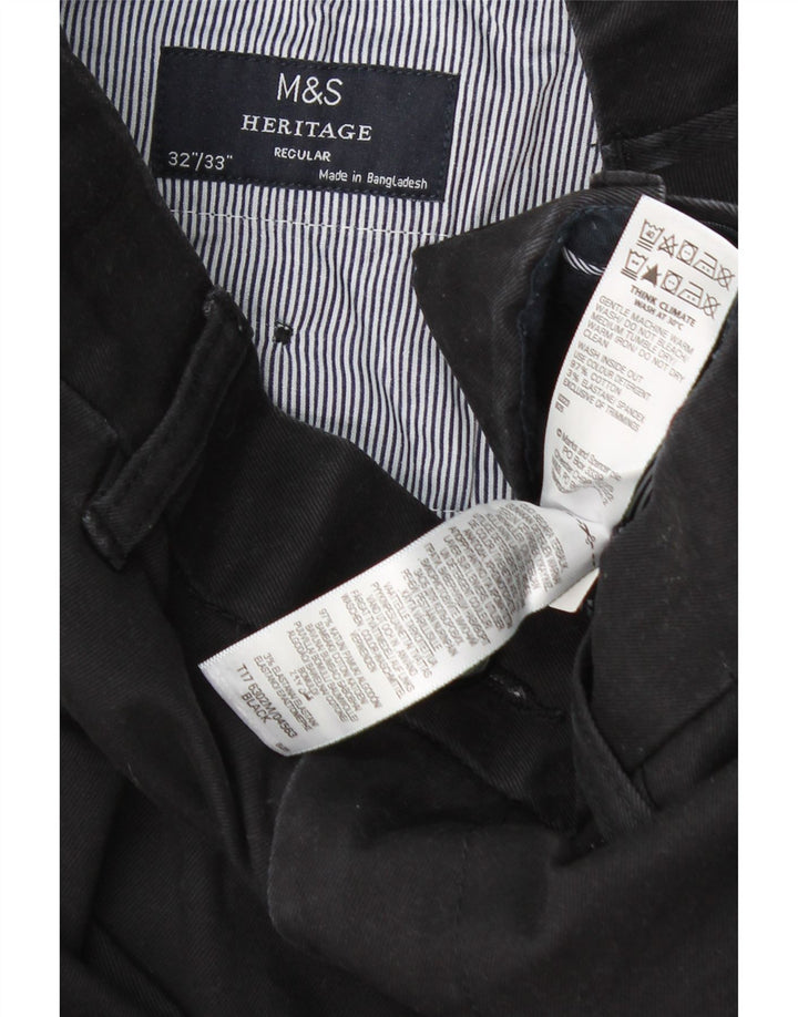 Pantaloni chino regolari da uomo Marks & Spencer Heritage W32 L33 cotone nero