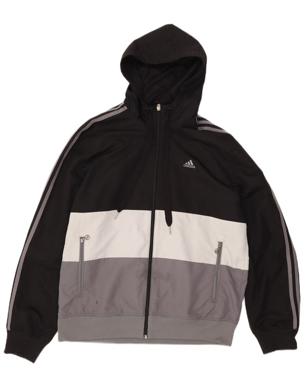 Giacca da ginnastica da uomo con cappuccio Adidas, giacca media in poliestere color block nero