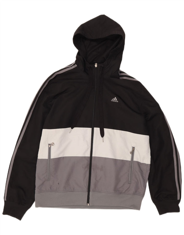 Giacca da ginnastica da uomo con cappuccio Adidas, giacca media in poliestere color block nero