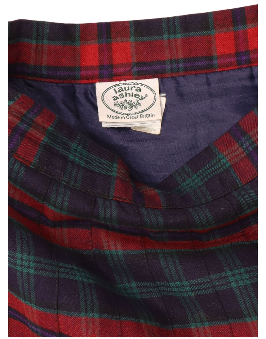 LAURA ASHLEY Gonna a pieghe a vita alta da donna W26 piccolo scozzese blu navy