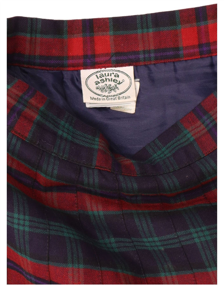 LAURA ASHLEY Gonna a pieghe a vita alta da donna W26 piccolo scozzese blu navy