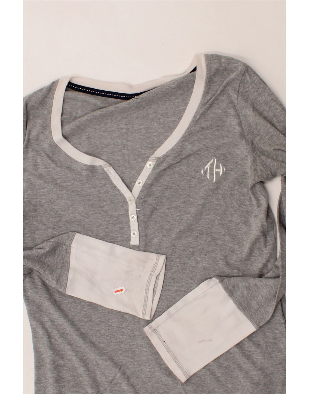 TOMMY HILFIGER Womens Top Long Sleeve UK 14 Large Grey Cotton Vintage Tommy Hilfiger and Second-Hand Tommy Hilfiger from Messina Hembry 