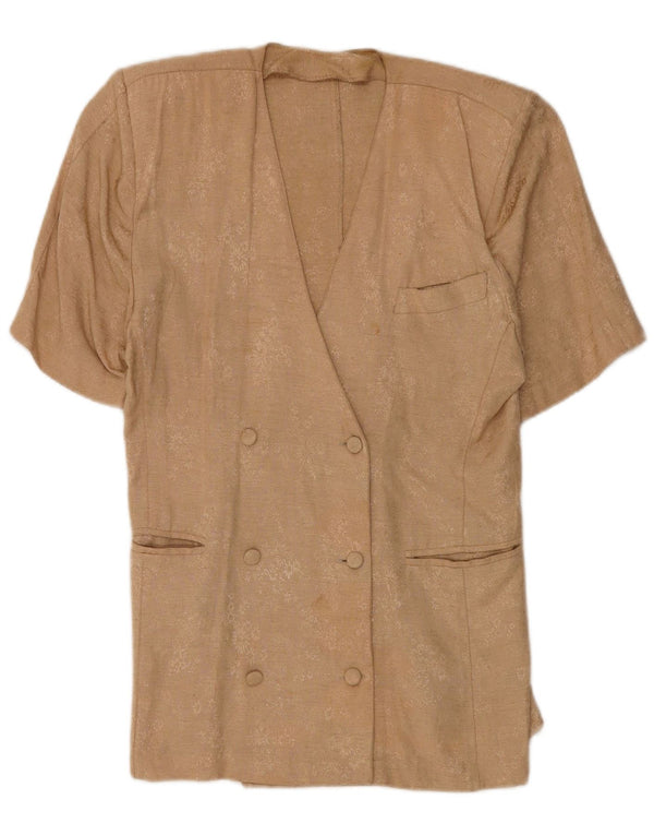 Giacca blazer a maniche corte da donna vintage UK 14 Beige medio floreale