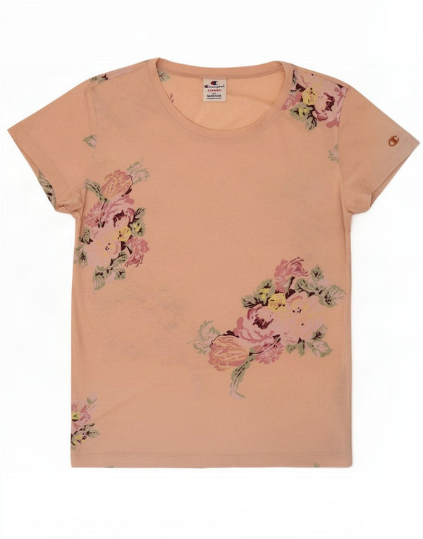Champion Womens T-Shirt Top UK 12 Medium Pink Floral Cotton