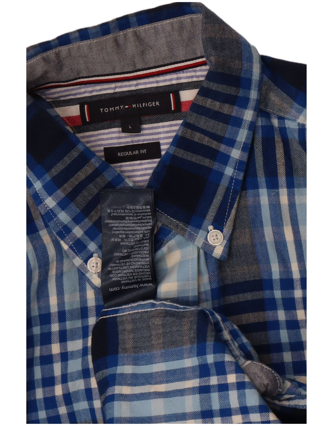 Camicia da uomo vestibilità regolare Tommy Hilfiger grande cotone scozzese blu