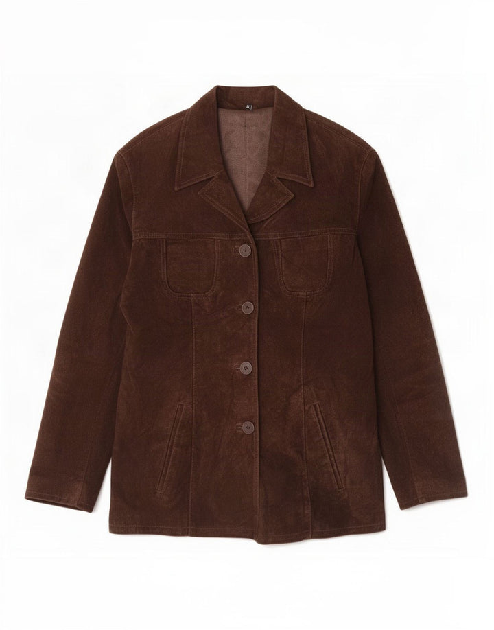 Giacca vintage in pelle scamosciata da donna UK 18 XL in pelle marrone
