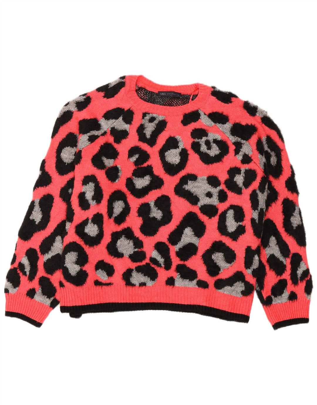 MARKS & SPENCER Maglione maglione girocollo da donna UK 18 XL Rosa stampa animalier
