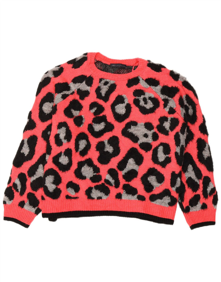 MARKS & SPENCER Maglione maglione girocollo da donna UK 18 XL Rosa stampa animalier