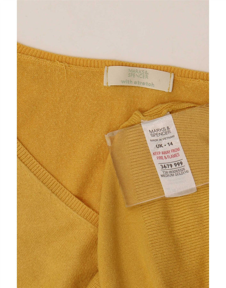 Maglione da donna con scollo a V Marks & Spencer UK 14 Viscosa giallo medio
