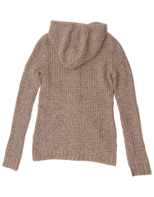 Fat Face Womens Hooded Cardigan Sweater UK 6 XS Brown Flecked Acrylic