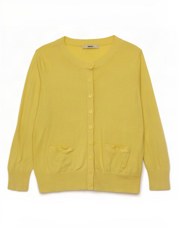 Maglione cardigan con maniche a 3/4 corto da donna Oasis UK 12 Cotone giallo medio