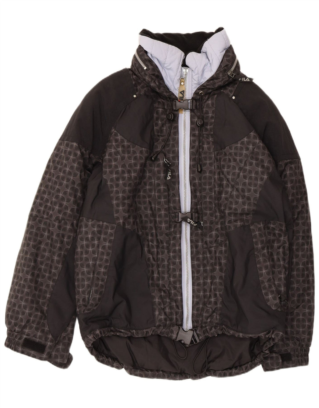 Giacca da sci oversize con cappuccio FILA da donna US 6 Medium Black Geometric