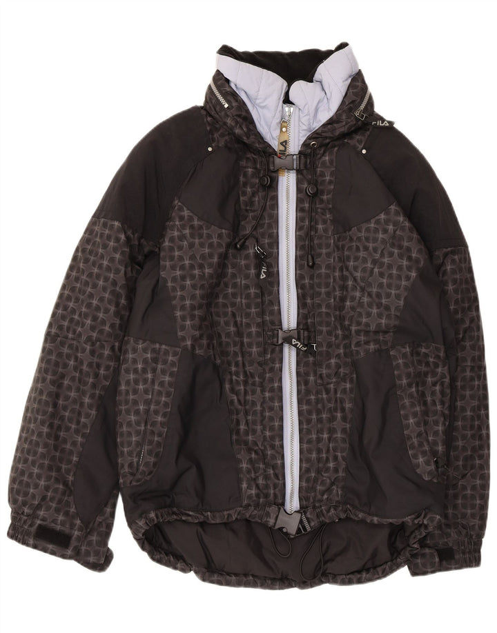 Giacca da sci oversize con cappuccio FILA da donna US 6 Medium Black Geometric