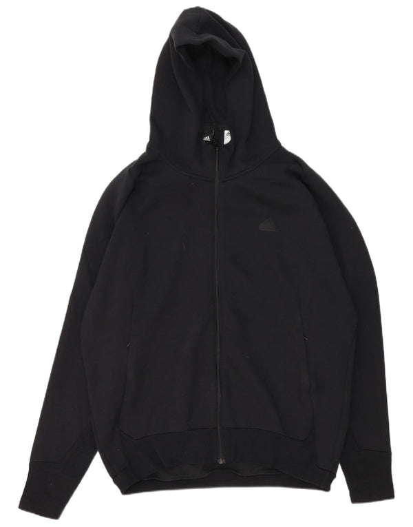 Maglione con cappuccio e zip Adidas da uomo grande in cotone nero