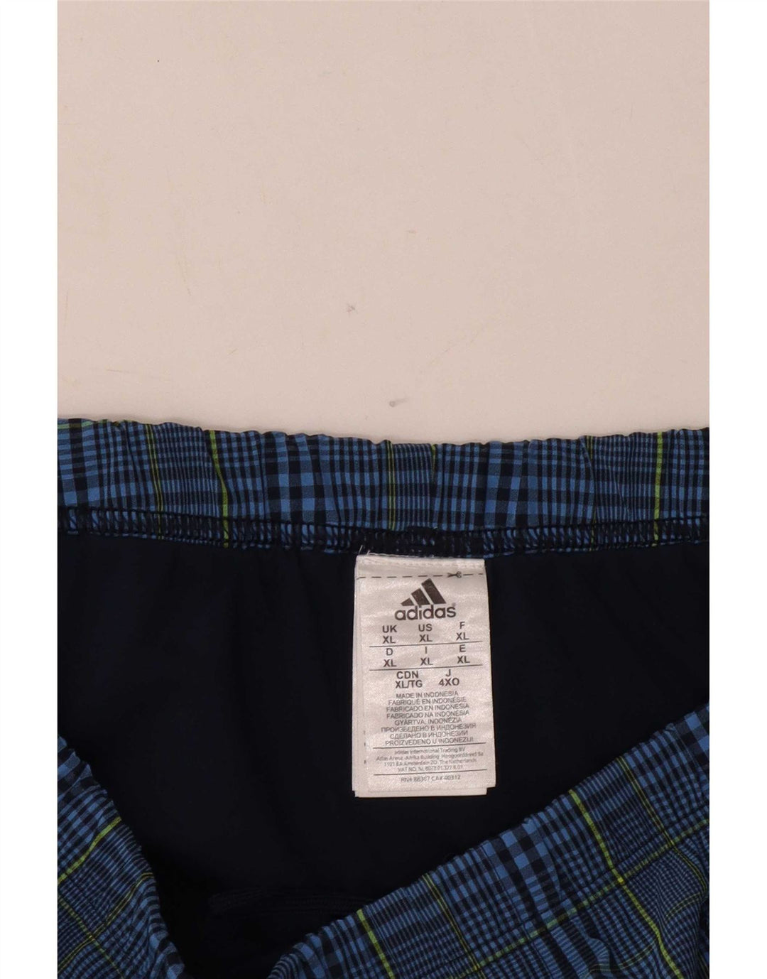 Pantaloncini da bagno da uomo Adidas XL blu navy a quadri in poliestere