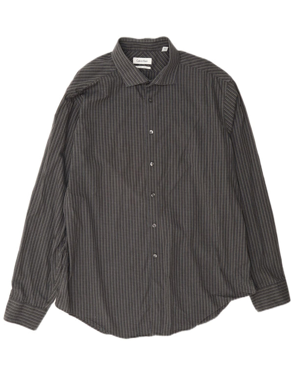 Camicia slim fit da uomo Calvin Klein taglia 17 XL cotone a quadri grigio