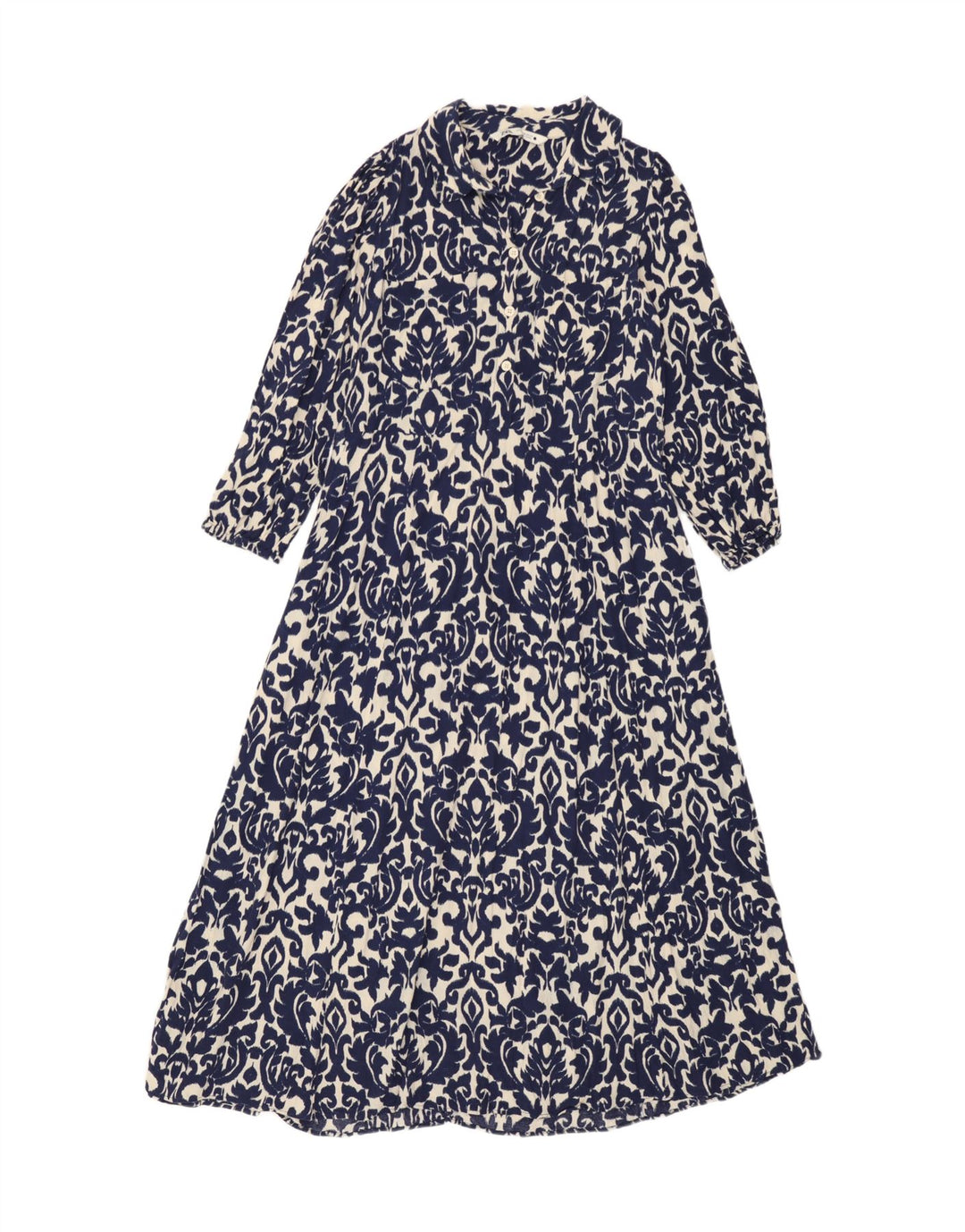 Vestito lungo da donna Zara UK 12 Viscosa Ikat blu medio