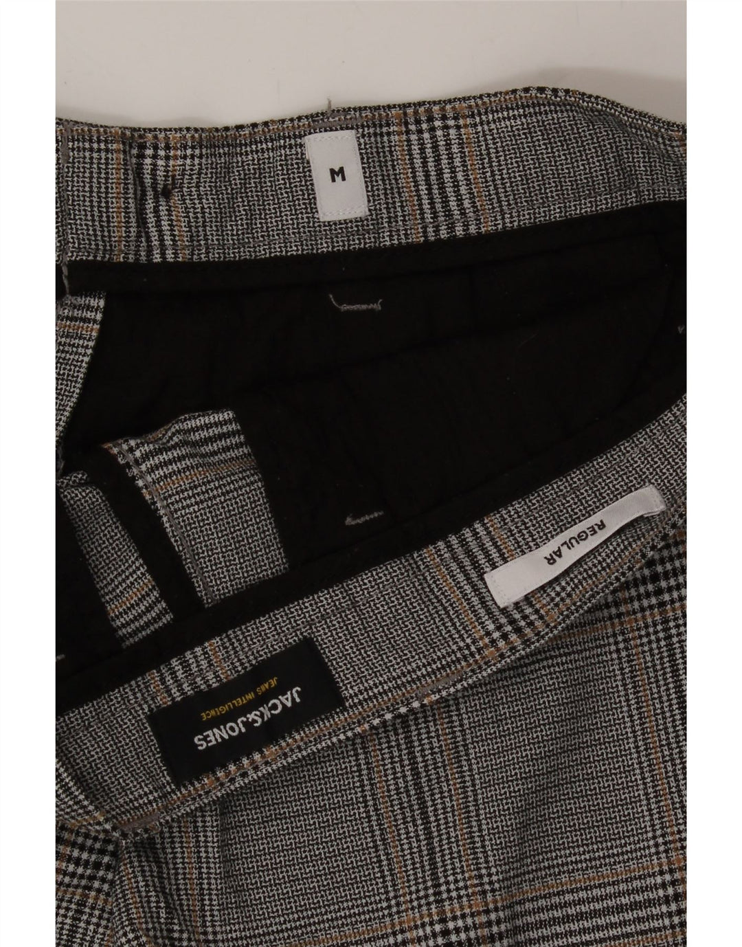 JACK & JONES Mens Regular Chino Shorts Medium W32 Grey Check Polyester Vintage Jack & Jones and Second-Hand Jack & Jones from Messina Hembry 