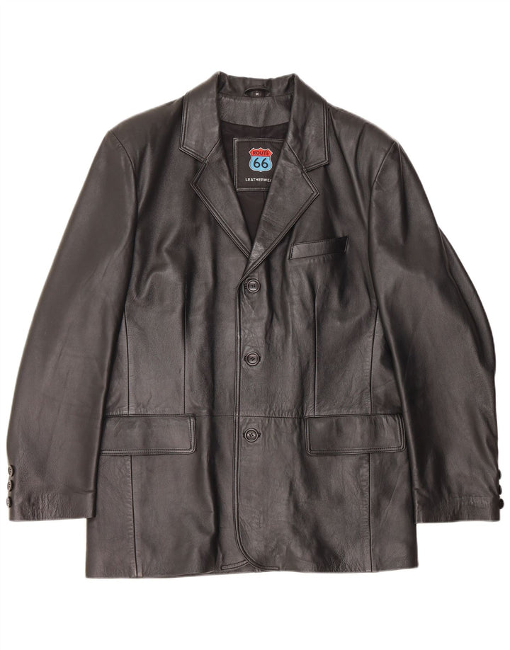 Giacca blazer in pelle da uomo a 3 bottoni ROUTE 66 UK 38 Pelle nera media