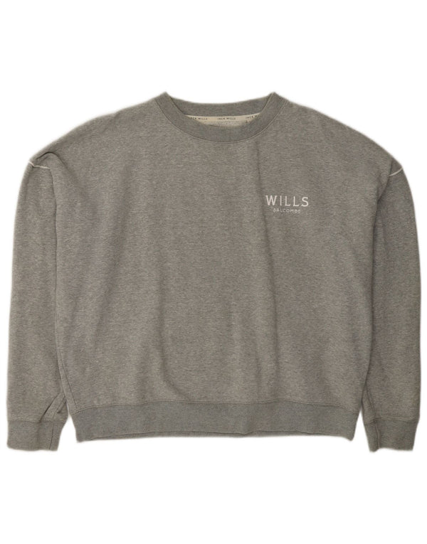 JACK WILLS Felpa da donna Maglione UK 12 Cotone grigio medio