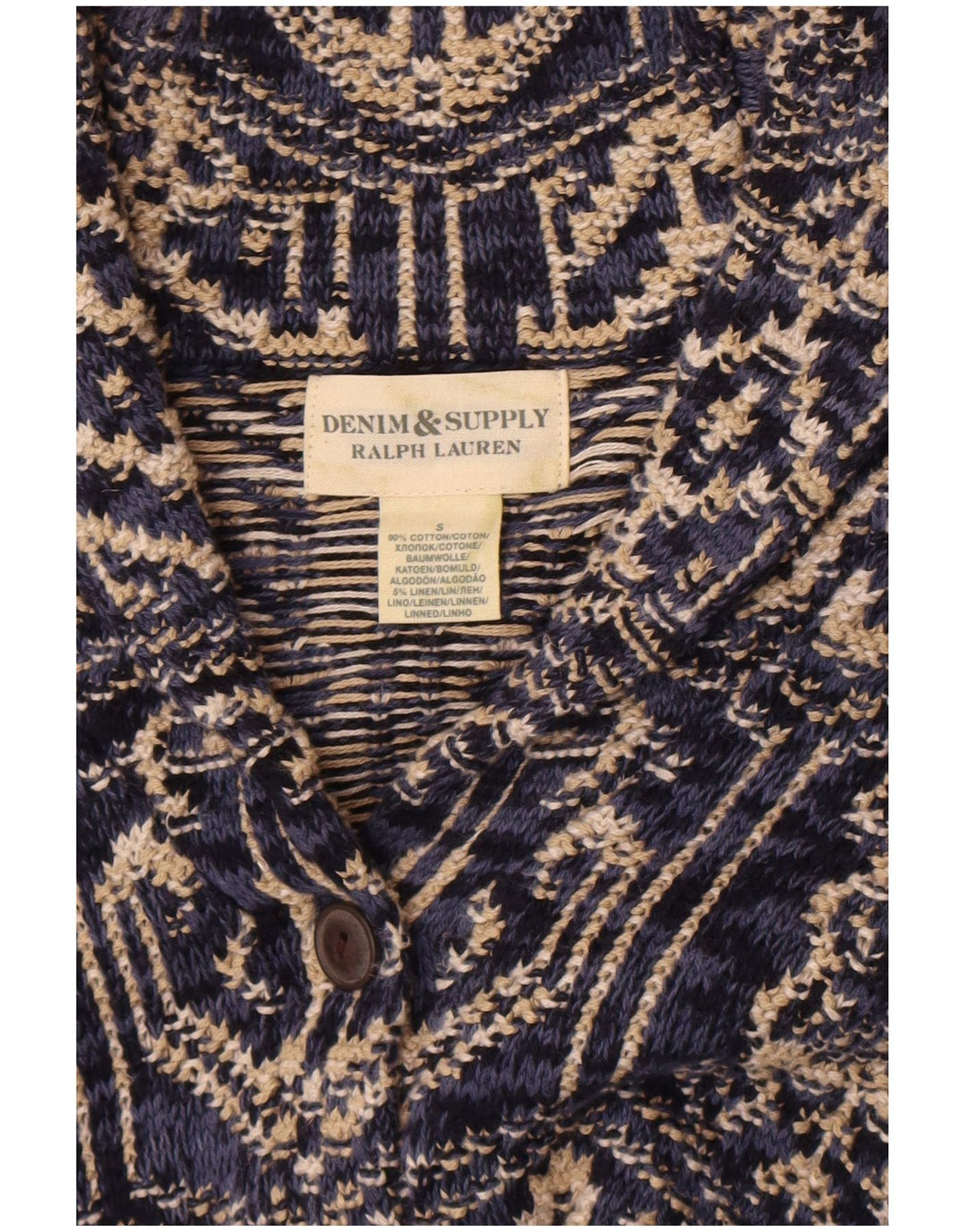 Maglione cardigan con motivo astratto da donna Ralph Lauren UK 8 piccolo blu navy