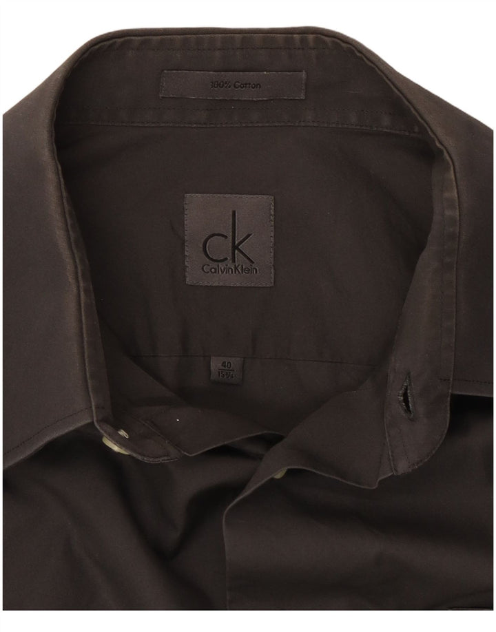 Camicia da uomo Calvin Klein taglia 40 15 1/2 cotone grigio medio