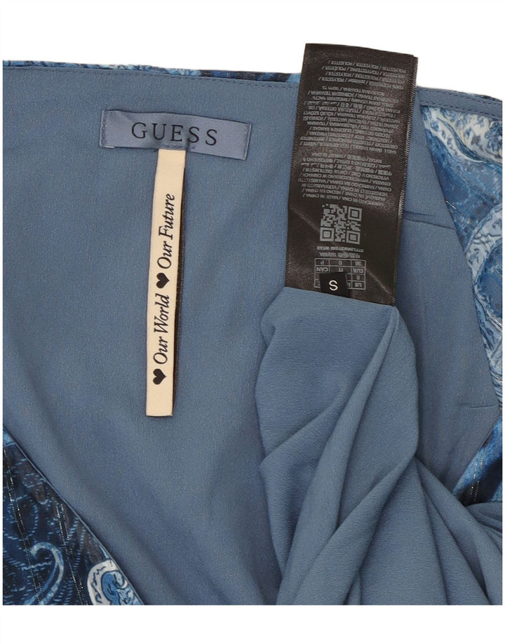 GUESS Abito a portafoglio asimmetrico da donna UK 10 Piccolo poliestere Paisley blu