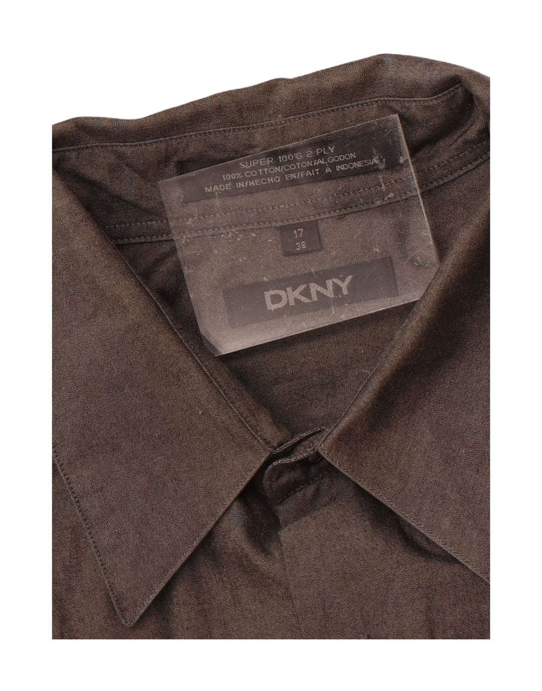 DKNY Mens Shirt Size 17 XL Brown Cotton