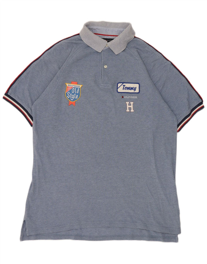 Polo grafica da uomo Tommy Hilfiger grande in cotone blu
