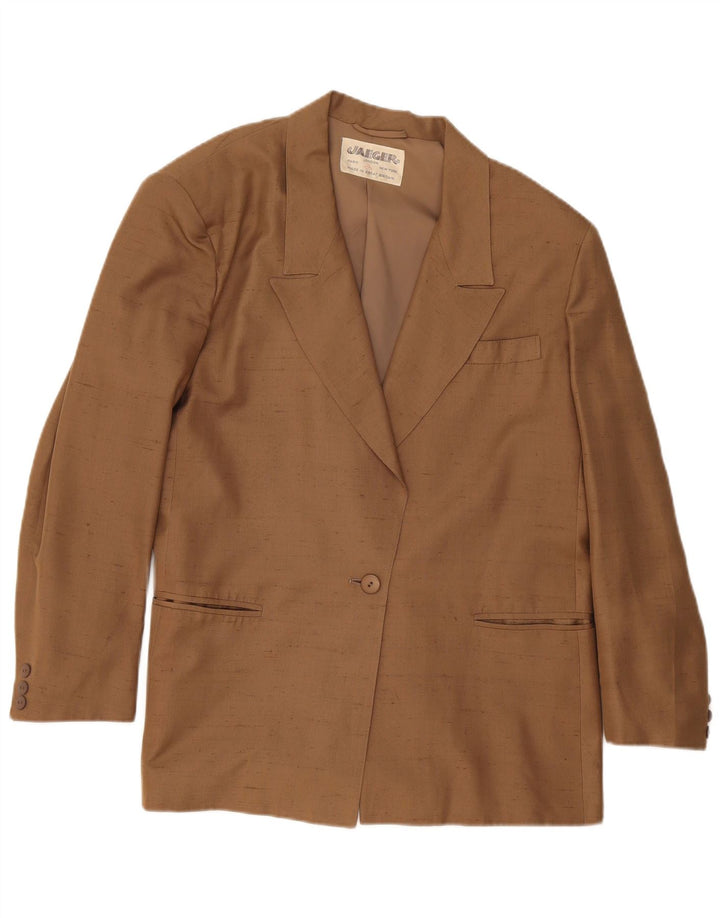 Giacca blazer da donna a 1 bottone Jaeger UK 16 Grande seta screziata beige