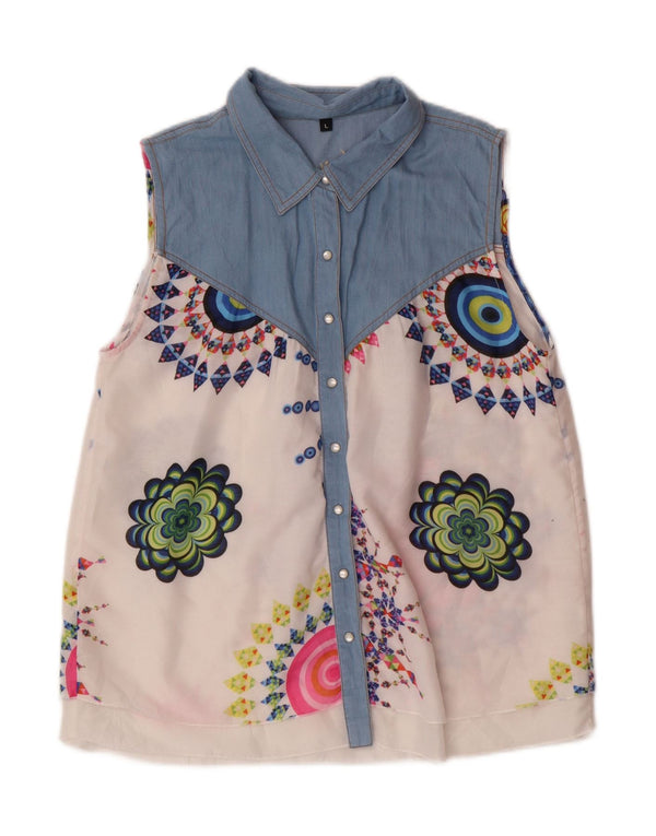 Desigual Camicia grafica da donna Camicetta UK 14 Grande floreale multicolore