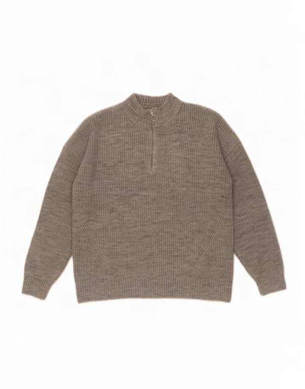 Maglione da donna Marks & Spencer con zip e collo UK 14 grande acrilico grigio